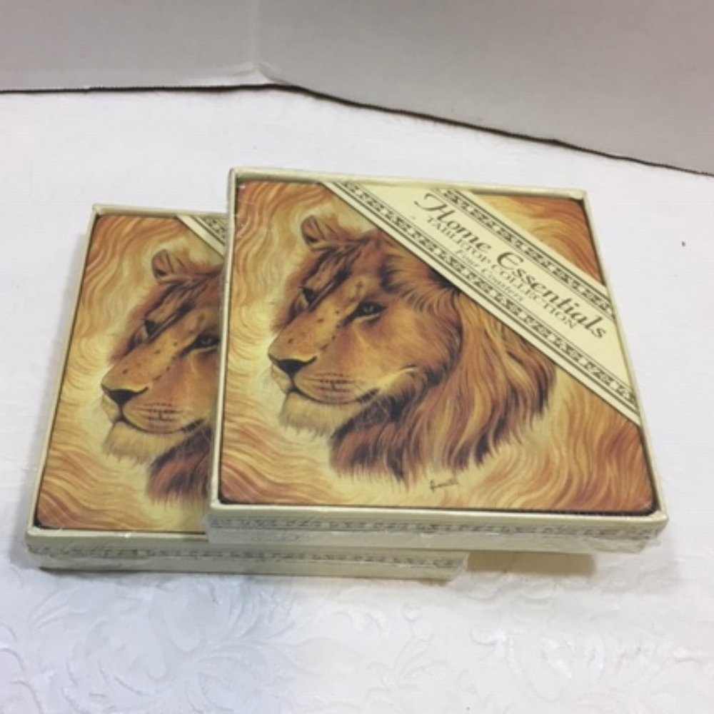 VTG Home Essentials Animal Print Coasters 2 Boxes Set of 8 Lion 4"